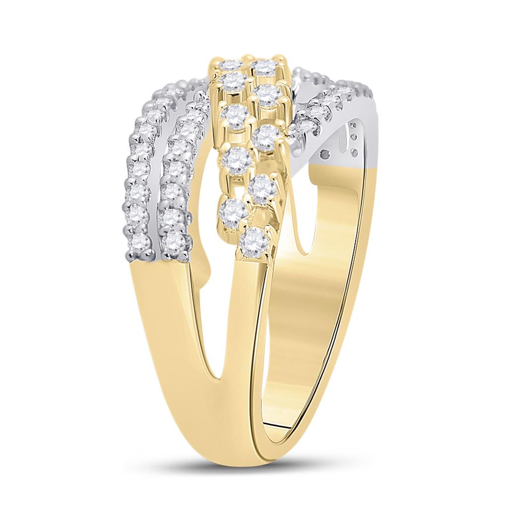 10k Yellow Gold Round Diamond Crossover Strand Band Ring 3/4 Cttw