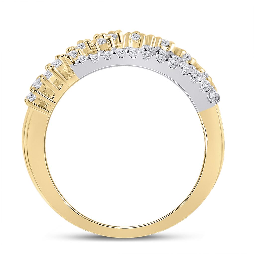 10k Yellow Gold Round Diamond Crossover Strand Band Ring 3/4 Cttw