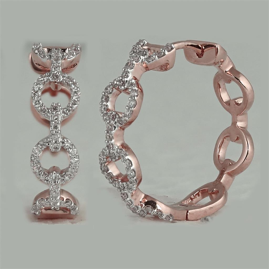 10k Rose Gold Round Diamond Cable Link Hoop Earrings 1/3 Cttw