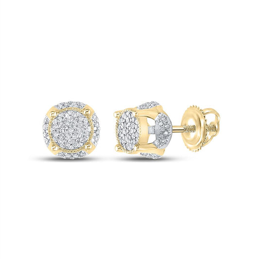 10k Yellow Gold Round Diamond Cluster Earrings 1/5 Cttw