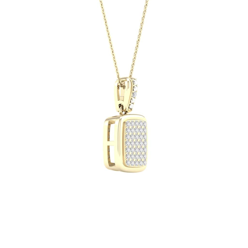 10k Yellow Gold Round Diamond Rectangle Cluster Pendant 1/10 Cttw