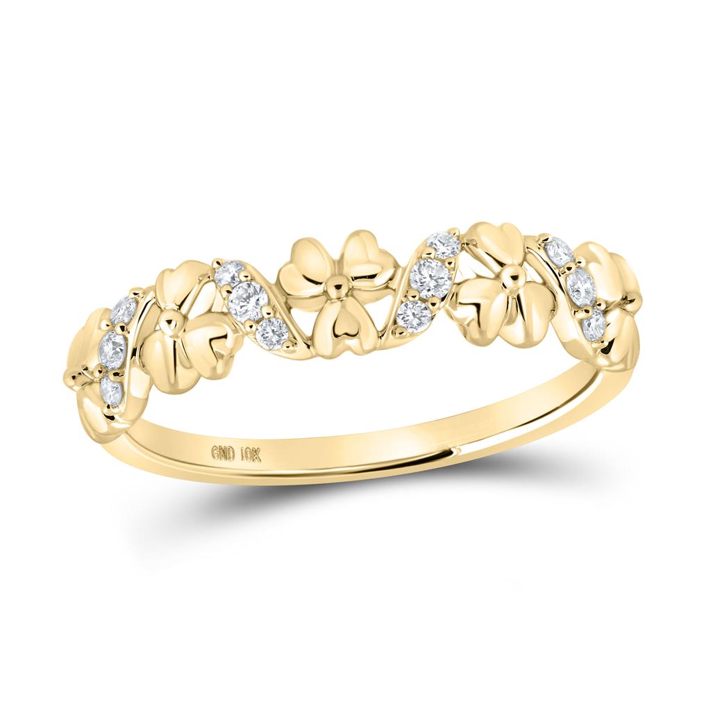 10k Yellow Gold Round Diamond Flower Band Ring 1/8 Cttw