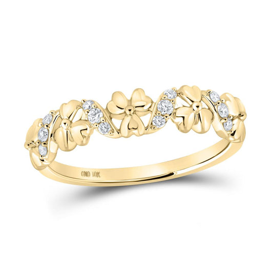 10k Yellow Gold Round Diamond Flower Band Ring 1/8 Cttw