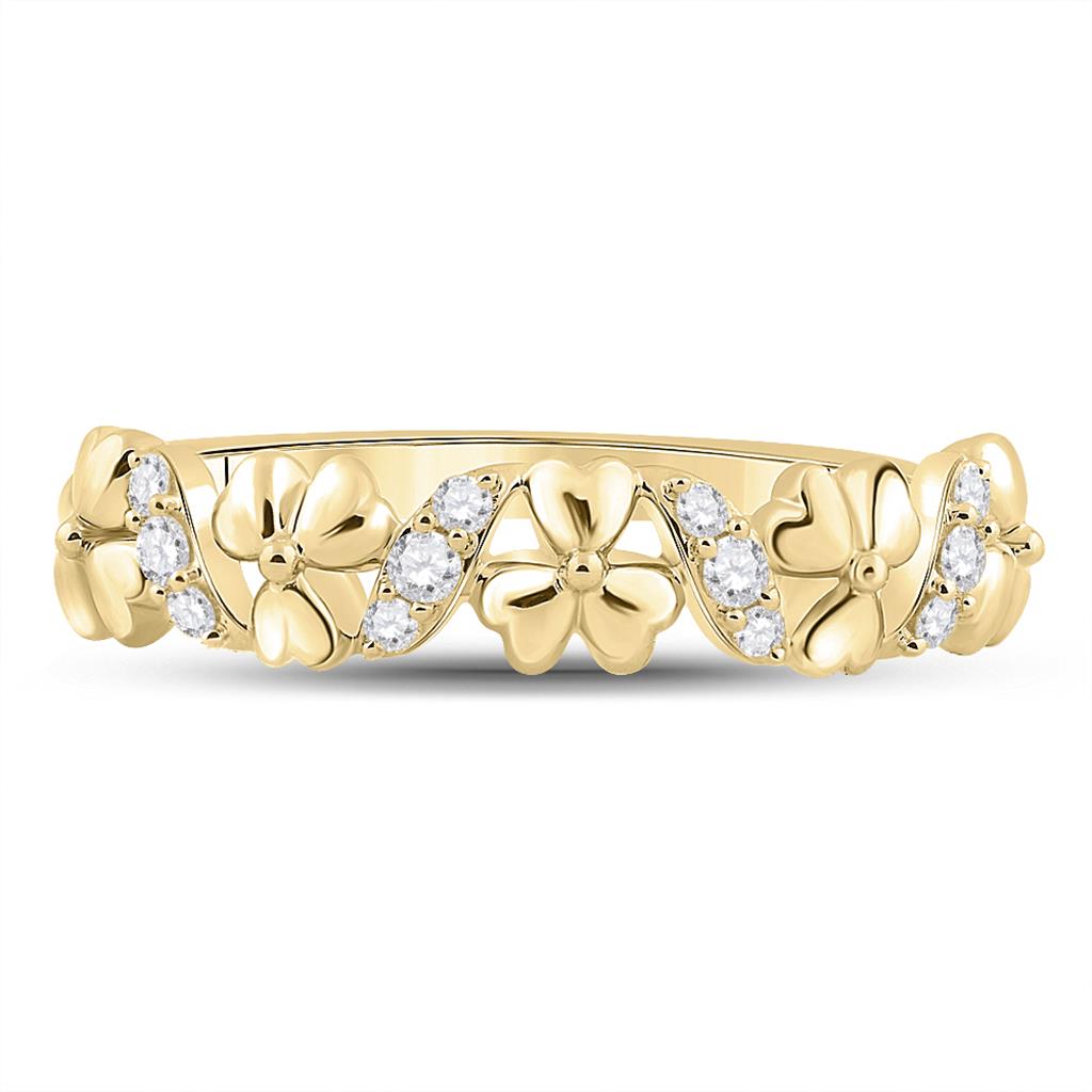 10k Yellow Gold Round Diamond Flower Band Ring 1/8 Cttw