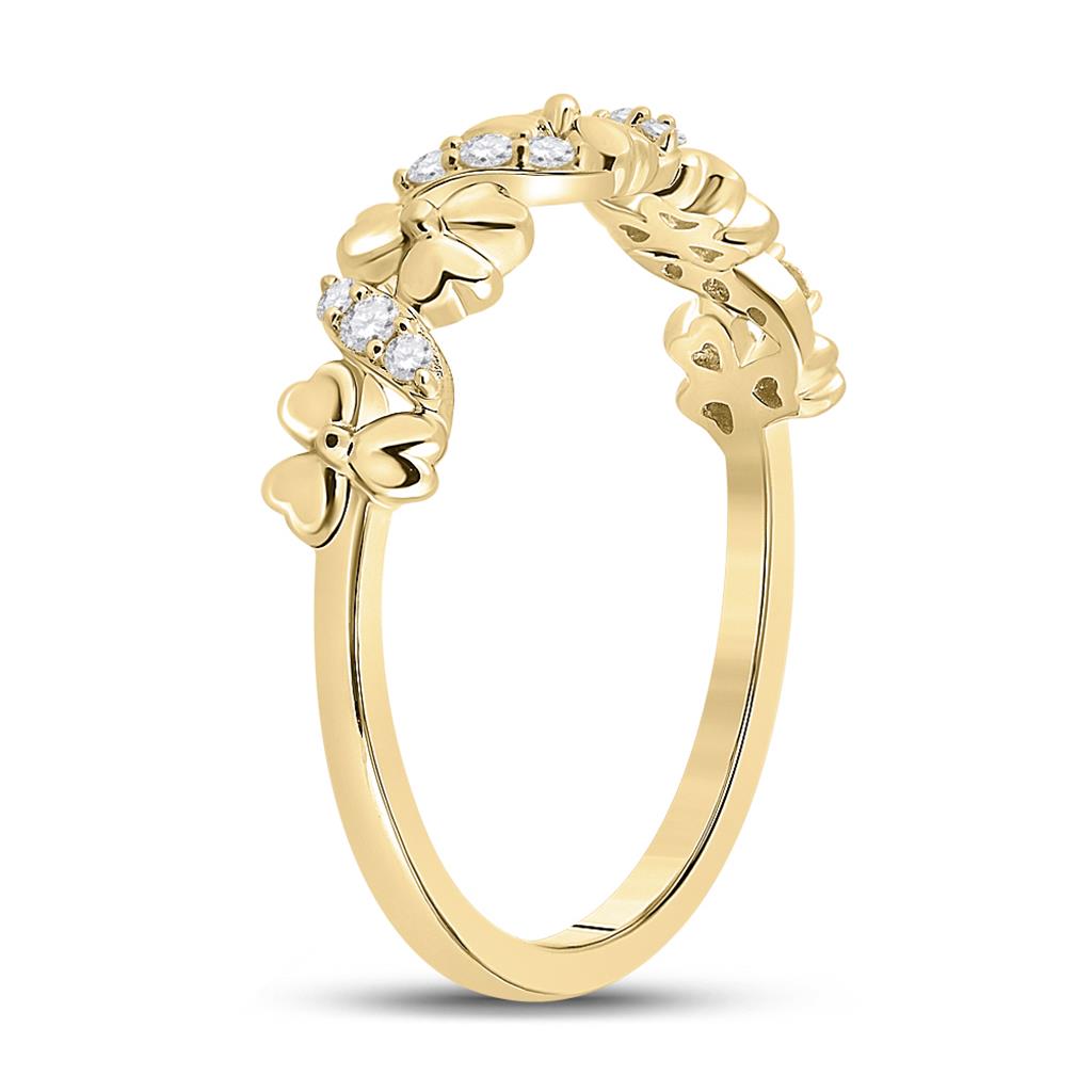 10k Yellow Gold Round Diamond Flower Band Ring 1/8 Cttw