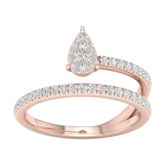 10k Rose Gold Round Diamond Pear Teardrop Spiral Band Ring 1/3 Cttw