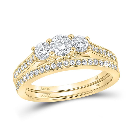 14k Yellow Gold Round Diamond Bridal Wedding Ring Set 1 Cttw (Certified)