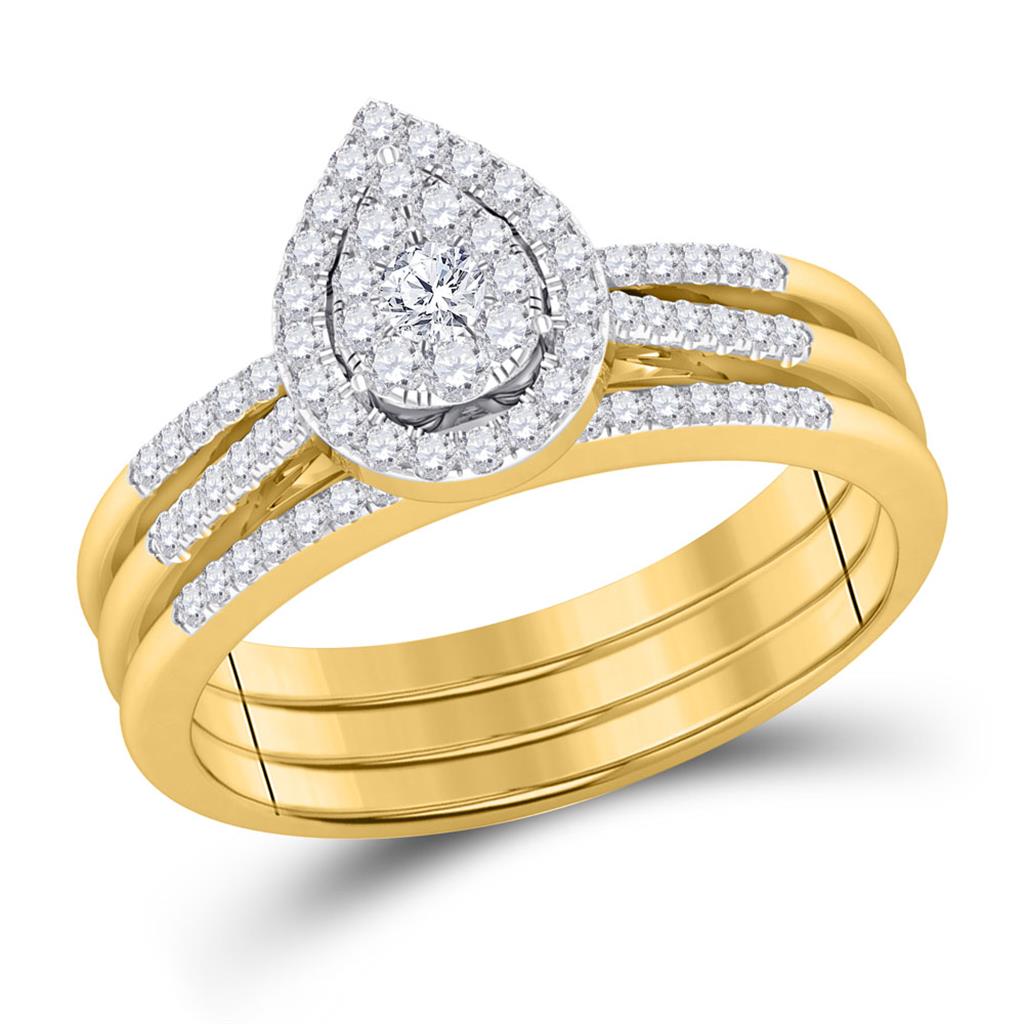 14k Yellow Gold Round Diamond 3-Piece Bridal Wedding Ring Set 1/2 Cttw