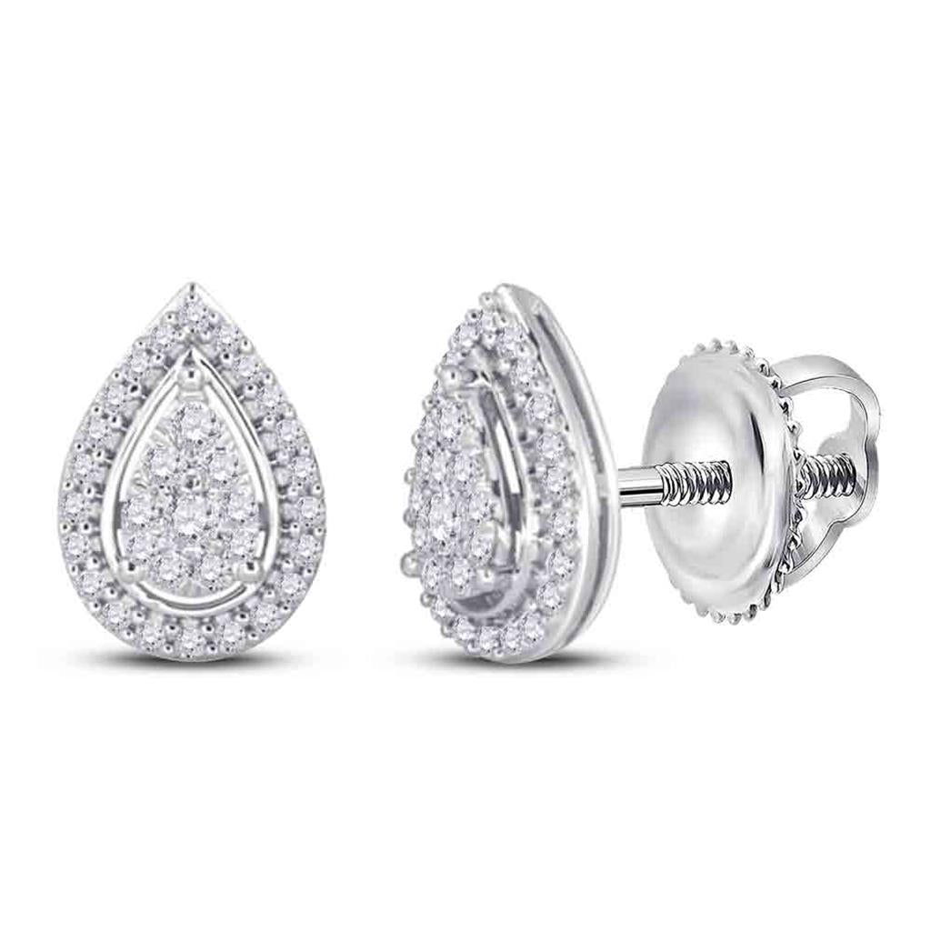 14k White Gold Round Diamond Teardrop Earrings 1/2 Cttw