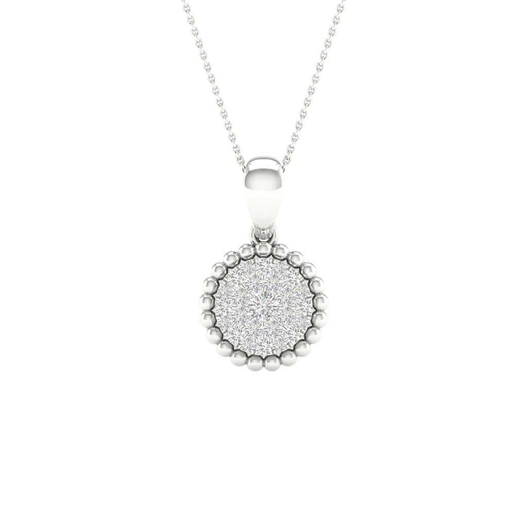 14k White Gold Round Diamond Cluster Pendant 1/6 Cttw