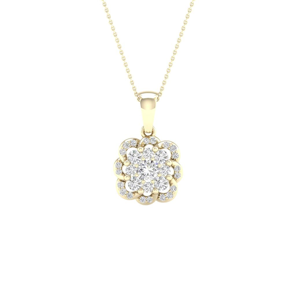 14k Yellow Gold Round Diamond Flower Cluster Pendant 1/4 Cttw