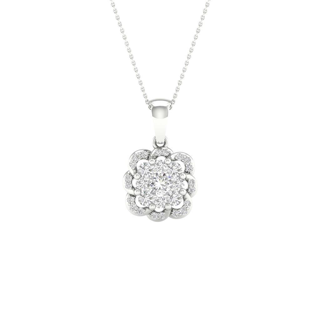 14k White Gold Round Diamond Flower Cluster Pendant 1/4 Cttw