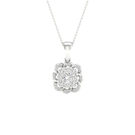 14k White Gold Round Diamond Flower Cluster Pendant 1/4 Cttw