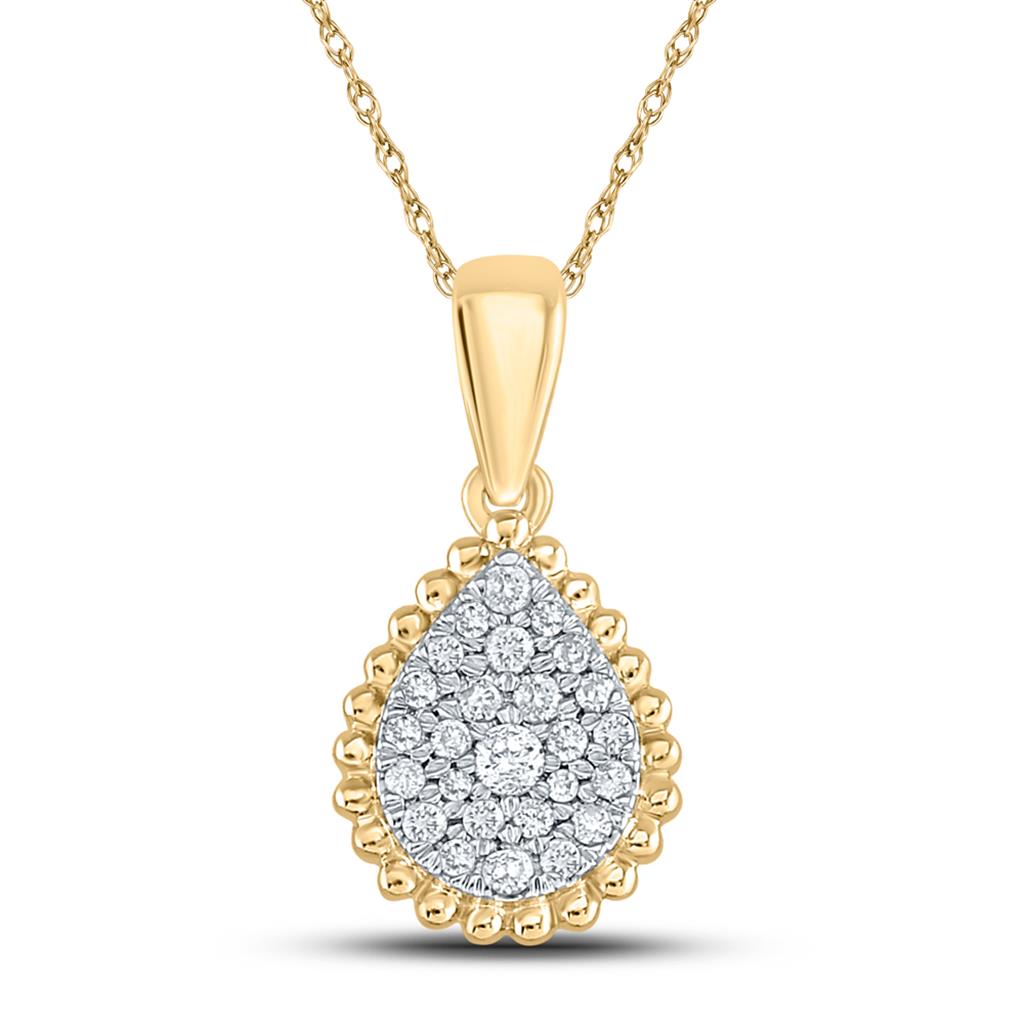 10k Yellow Gold Round Diamond Teardrop Cluster Pendant 1/8 Cttw