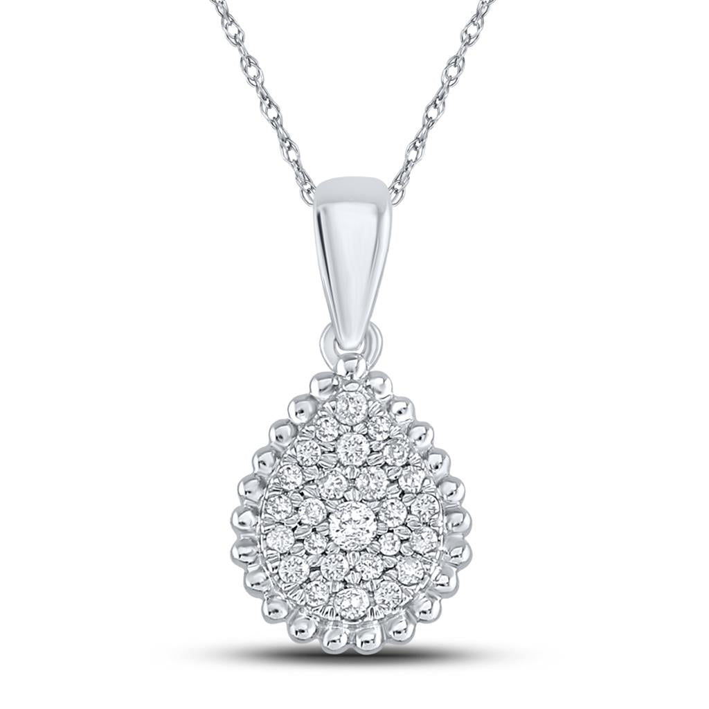 14k White Gold Round Diamond Teardrop Cluster Pendant 1/8 Cttw