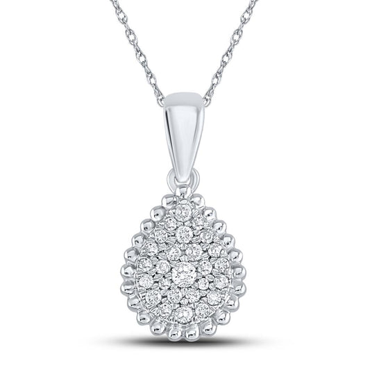 14k White Gold Round Diamond Teardrop Cluster Pendant 1/8 Cttw