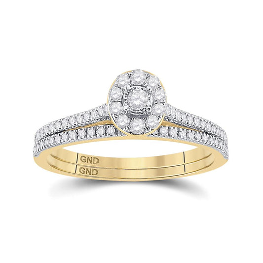 10k Yellow Gold Round Diamond Oval Bridal Wedding Ring Set 1/3 Cttw