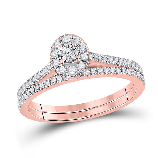 10k Rose Gold Round Diamond Oval Bridal Wedding Ring Set 1/3 Cttw