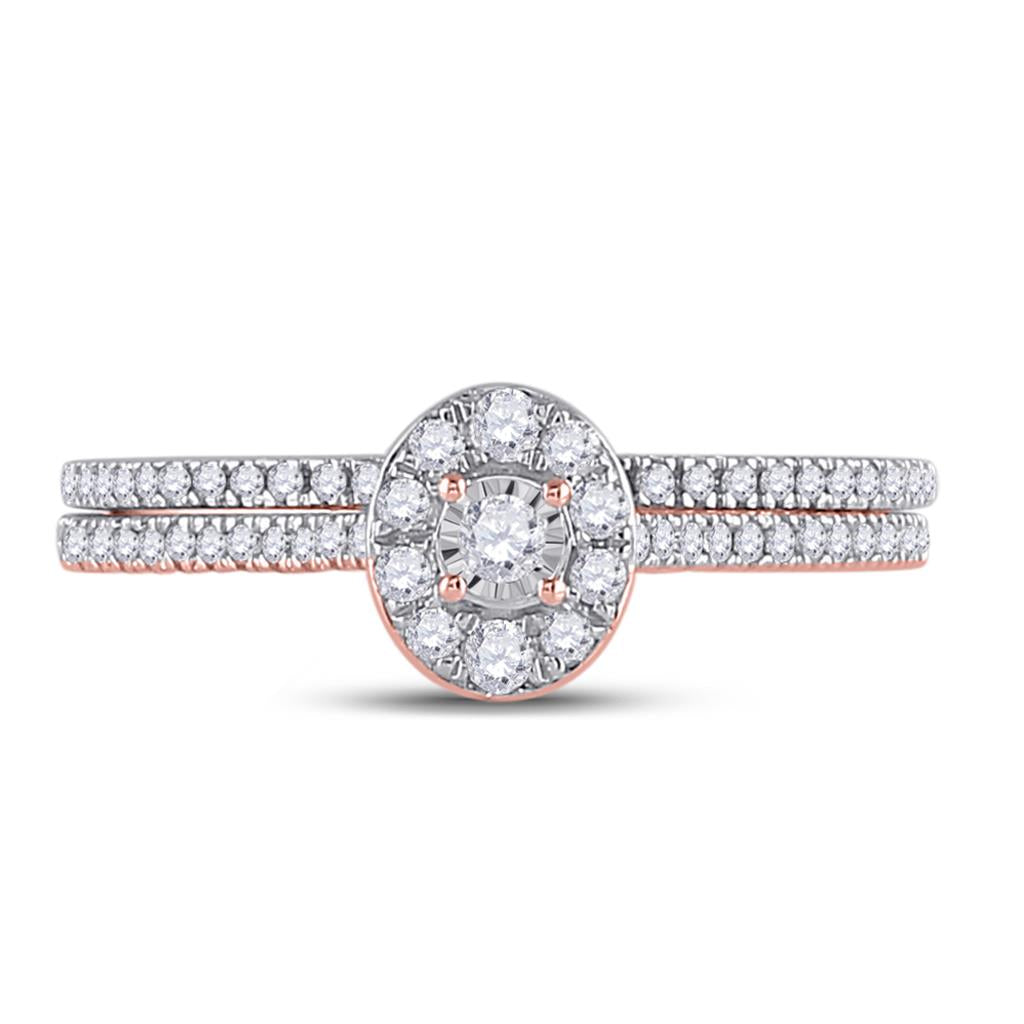 10k Rose Gold Round Diamond Oval Bridal Wedding Ring Set 1/3 Cttw