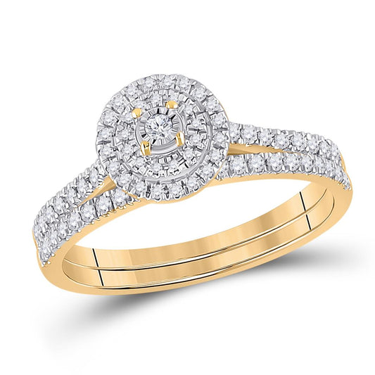 10k Yellow Gold Round Diamond Bridal Wedding Ring Set 1/3 Cttw