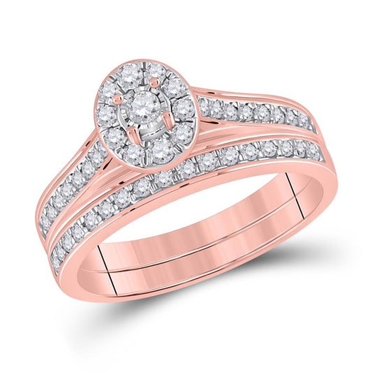 10k Rose Gold Round Diamond Bridal Wedding Ring Set 1/2 Cttw