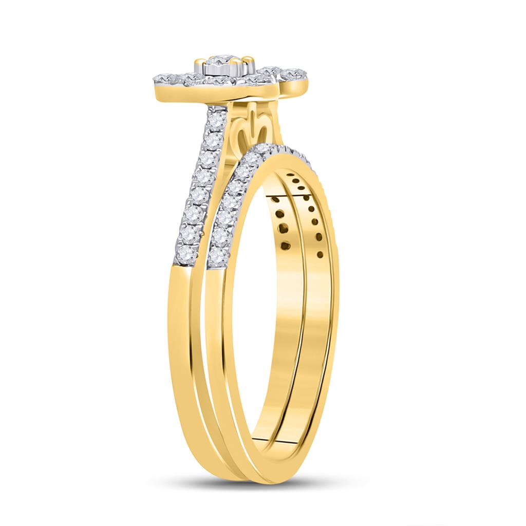 10k Yellow Gold Round Diamond Heart Bridal Wedding Ring Set 1/2 Cttw