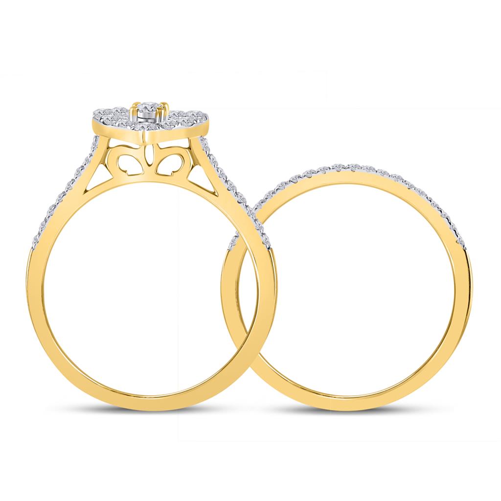 10k Yellow Gold Round Diamond Heart Bridal Wedding Ring Set 1/2 Cttw