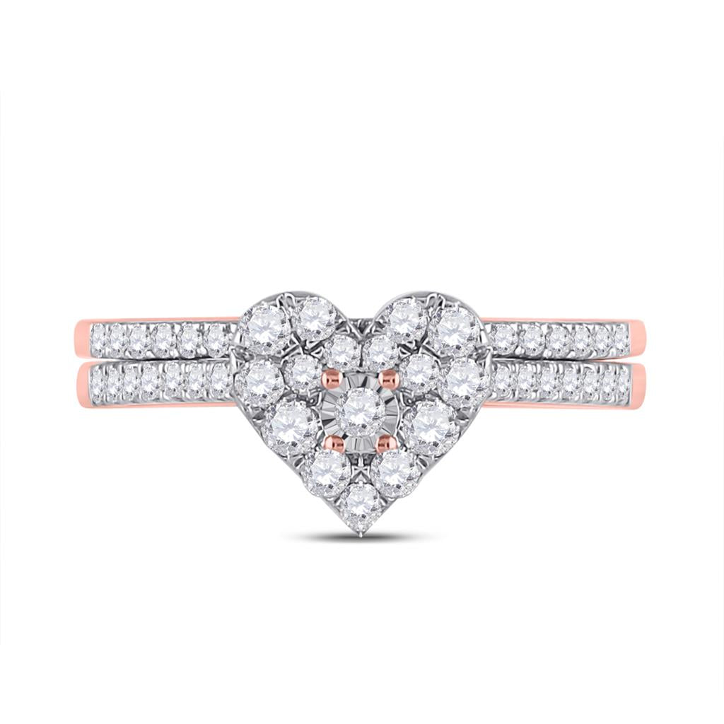 10k Rose Gold Round Diamond Heart Bridal Wedding Ring Set 1/2 Cttw