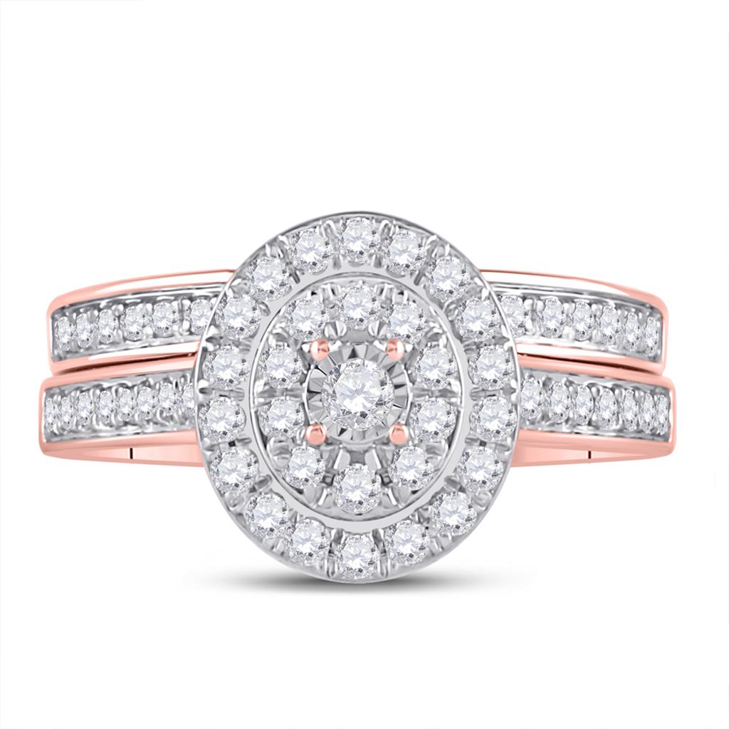 10k Rose Gold Round Diamond Oval Bridal Wedding Ring Set 1/2 Cttw