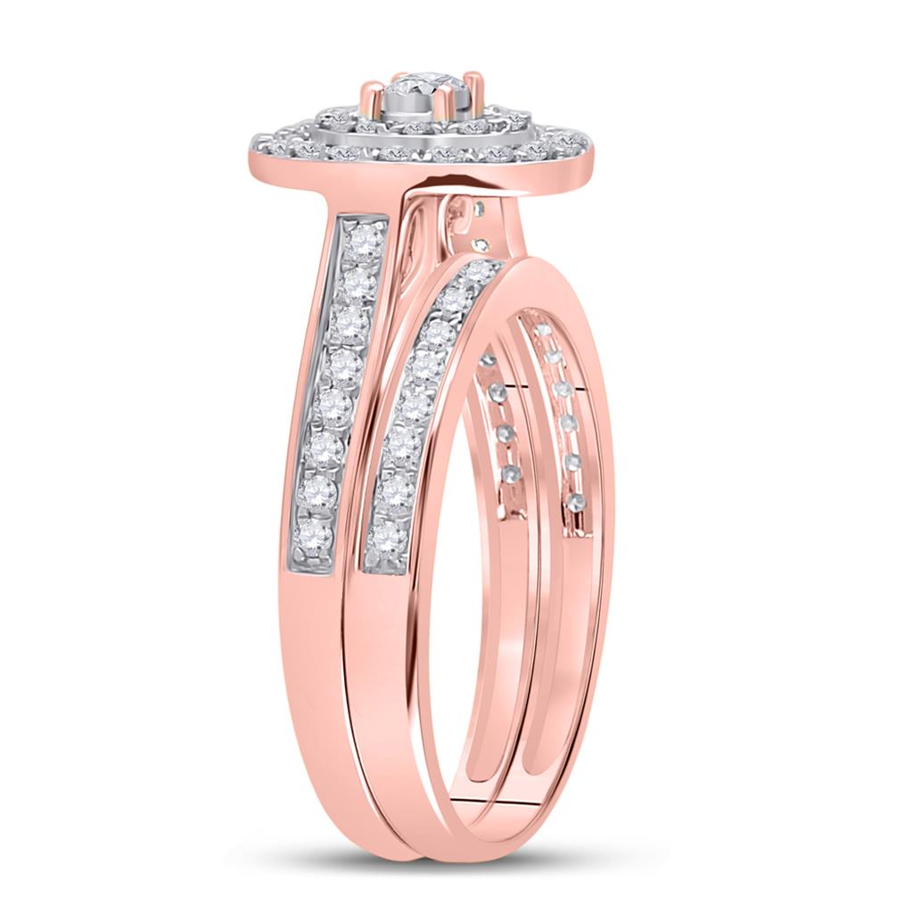 10k Rose Gold Round Diamond Oval Bridal Wedding Ring Set 1/2 Cttw