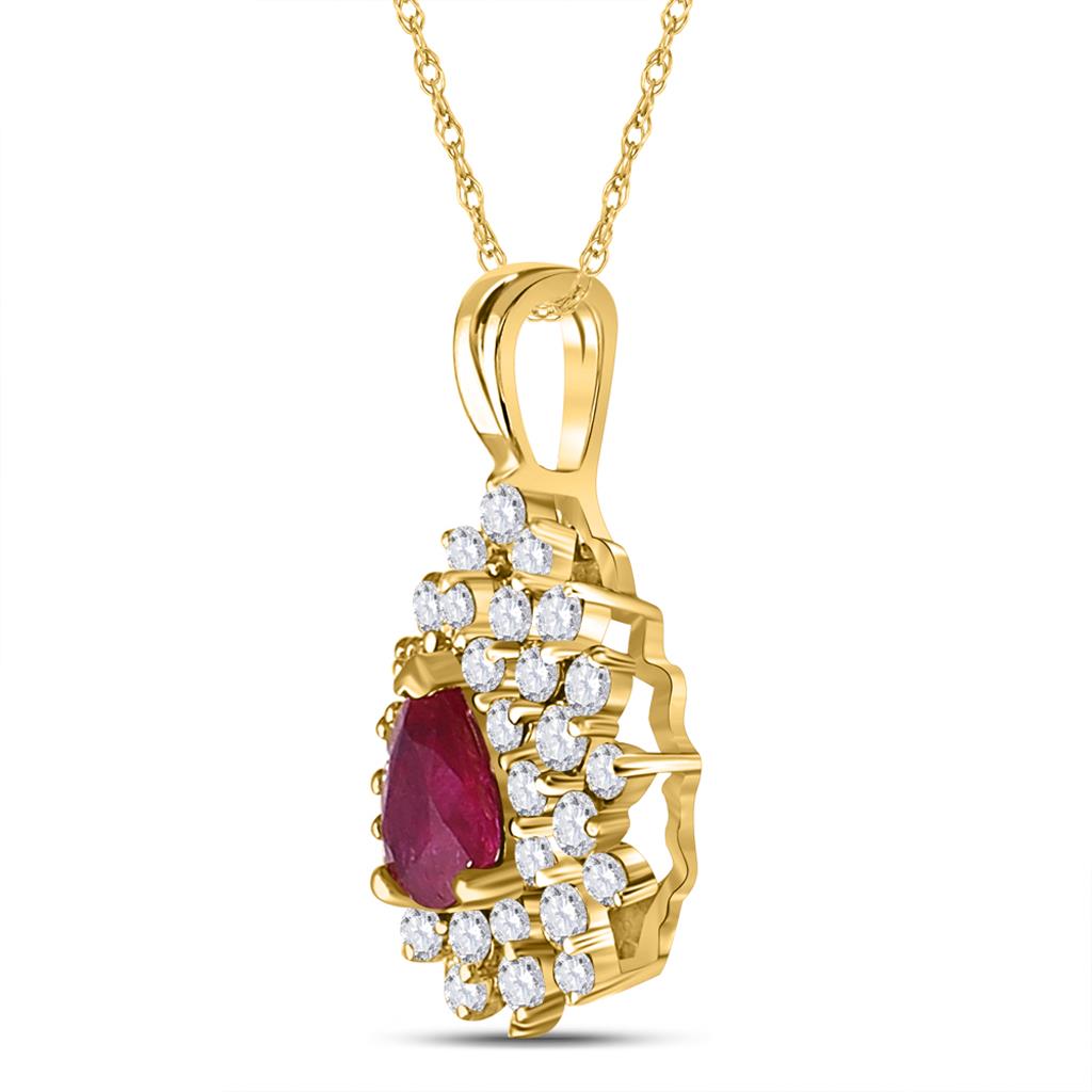 14k Yellow Gold Pear Ruby Diamond Solitaire Pendant 3/4 Cttw