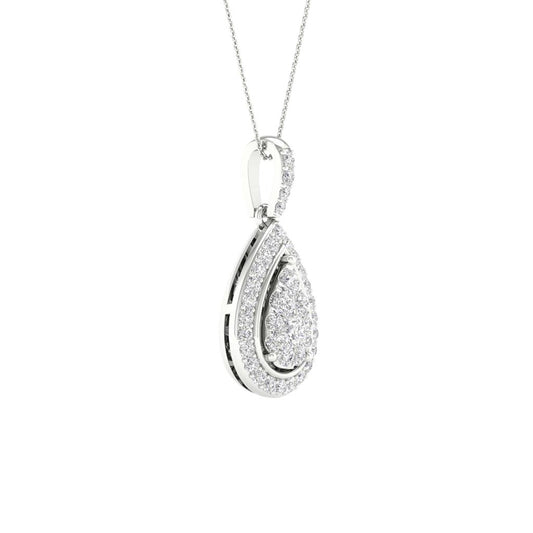 14k White Gold Round Diamond Teardrop Pendant 1/4 Cttw