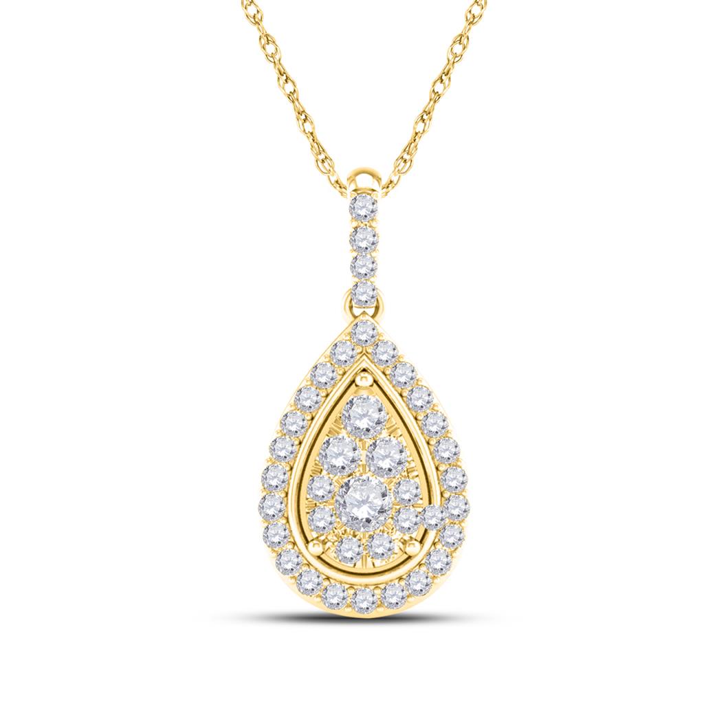 14k Yellow Gold Round Diamond Teardrop Pendant 1/4 Cttw