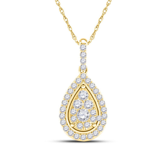 14k Yellow Gold Round Diamond Teardrop Pendant 1/4 Cttw