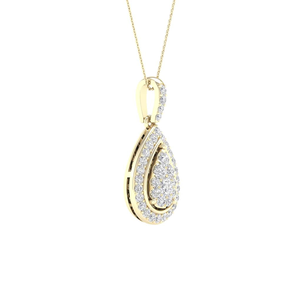 14k Yellow Gold Round Diamond Teardrop Pendant 1/4 Cttw