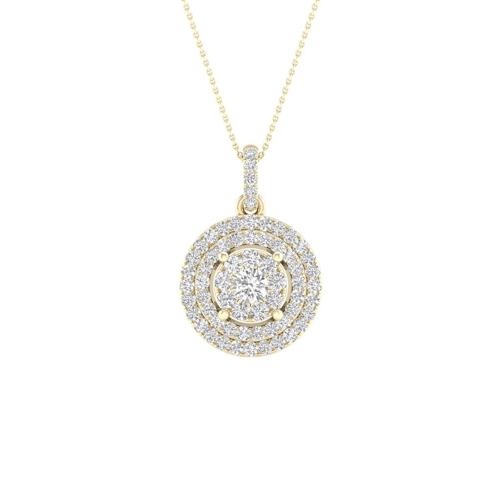 14k Yellow Gold Round Diamond Cluster Pendant 1/4 Cttw