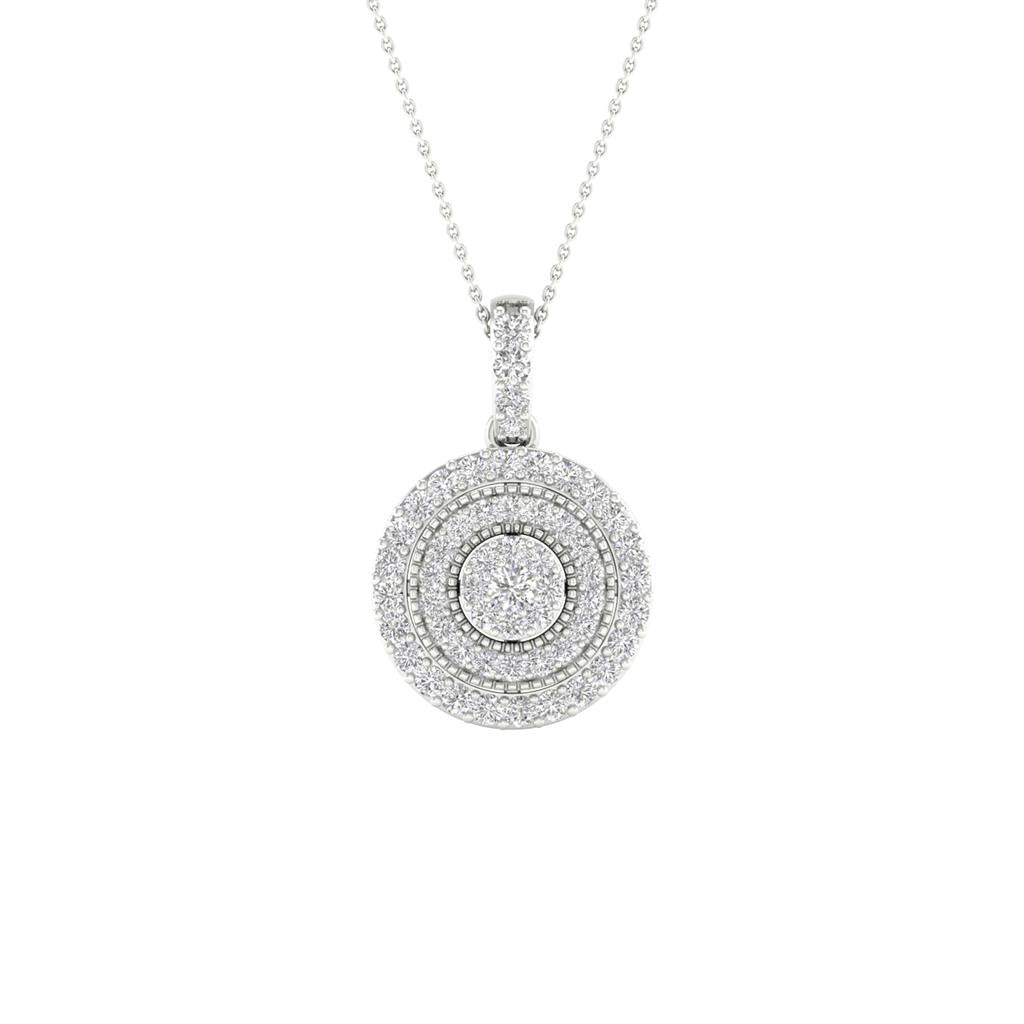 14k White Gold Round Diamond Cluster Pendant 1/4 Cttw