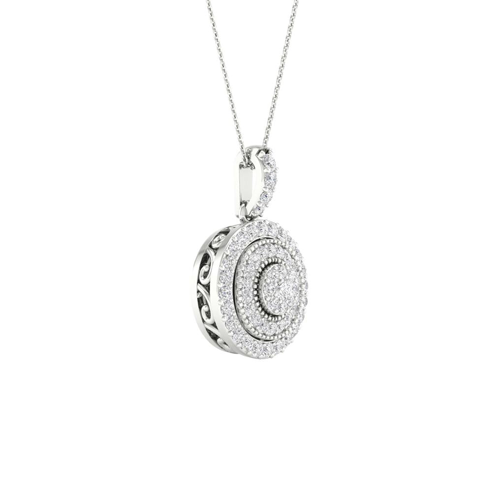 14k White Gold Round Diamond Cluster Pendant 1/4 Cttw