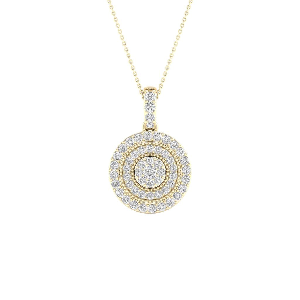 14k Yellow Gold Round Diamond Cluster Pendant 1/4 Cttw