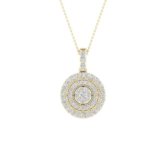 14k Yellow Gold Round Diamond Cluster Pendant 1/4 Cttw