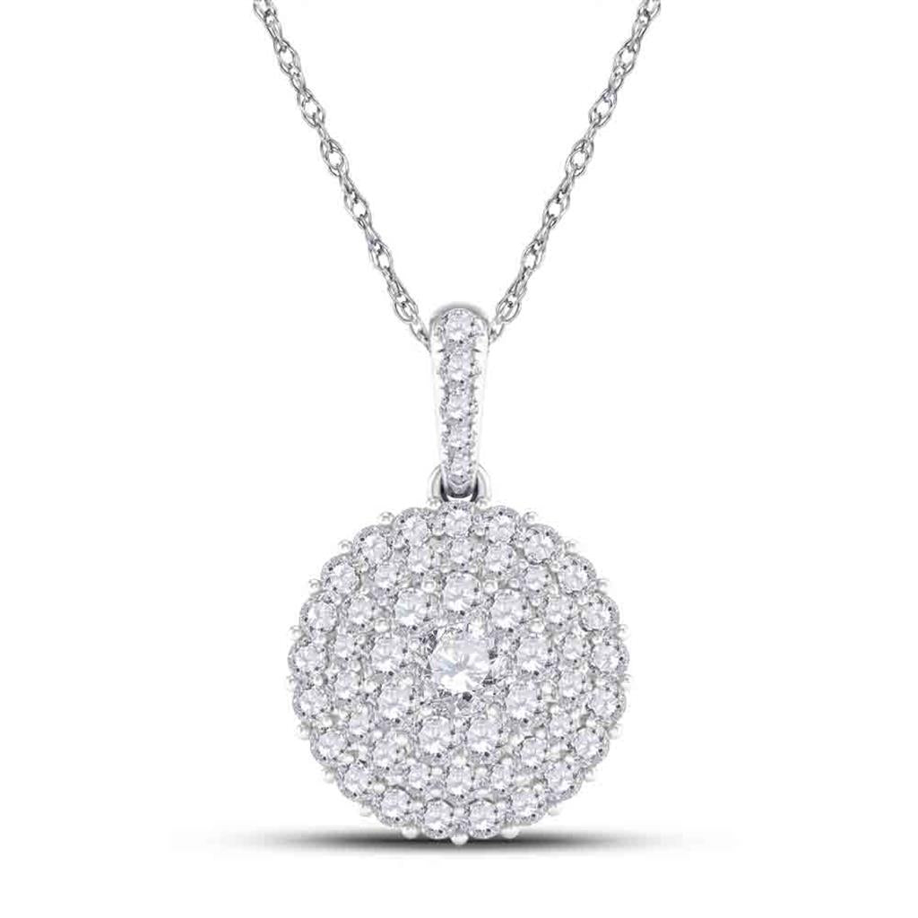 14k White Gold Round Diamond Cluster Pendant 1/2 Cttw