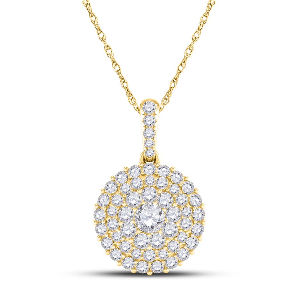 14k Yellow Gold Round Diamond Cluster Pendant 1/2 Cttw