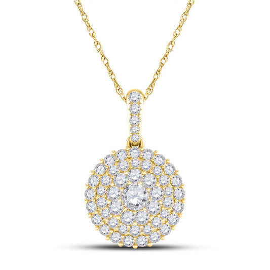 14k Yellow Gold Round Diamond Cluster Pendant 1/2 Cttw