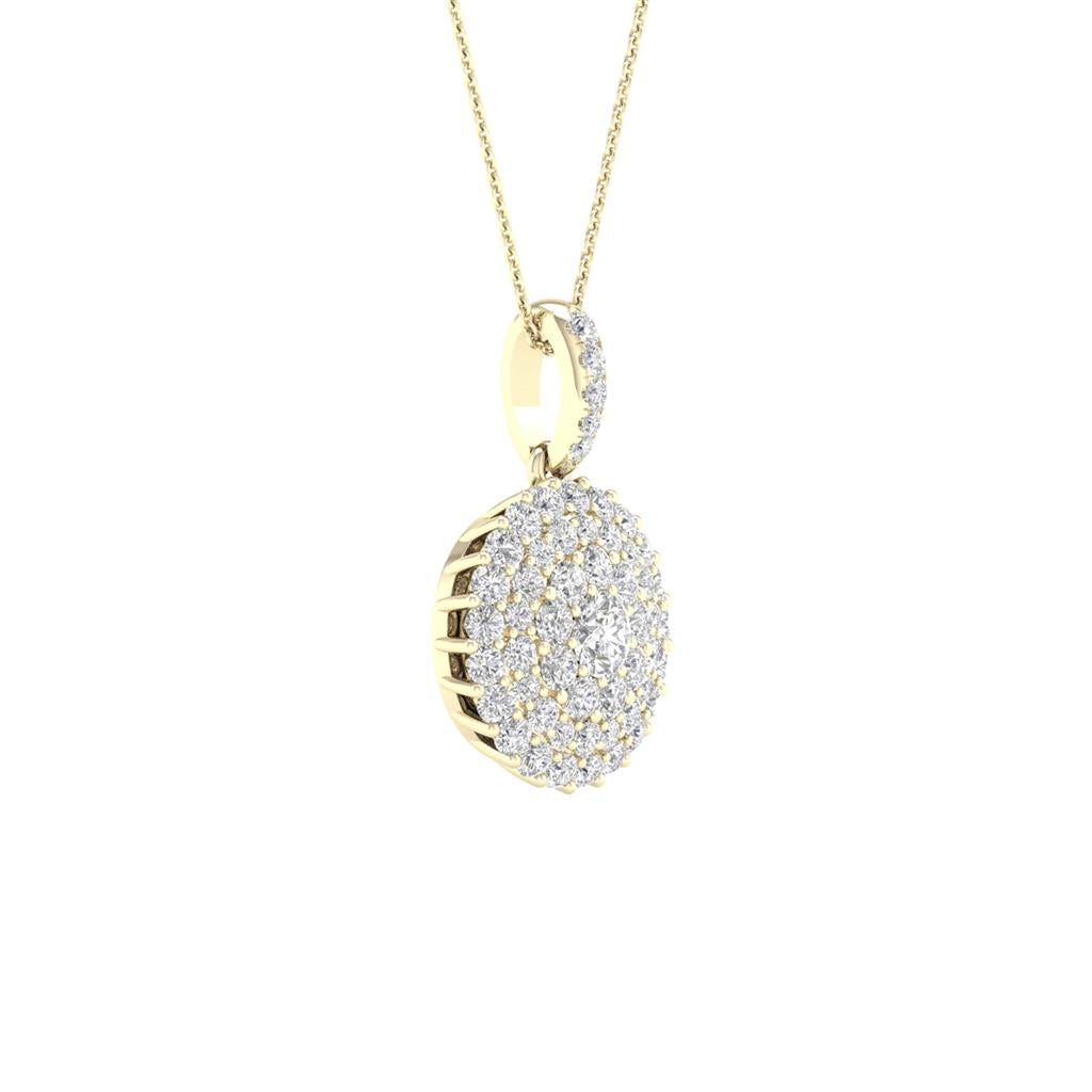 14k Yellow Gold Round Diamond Cluster Pendant 1/2 Cttw