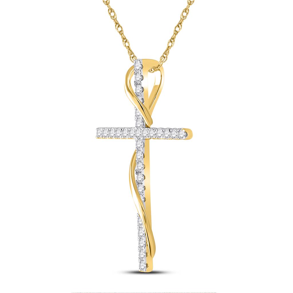 14k Yellow Gold Round Diamond Cross Pendant 1/2 Cttw