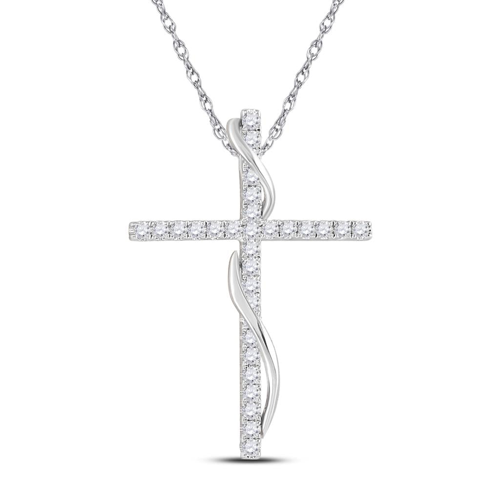 14k White Gold Round Diamond Cross Pendant 1/2 Cttw