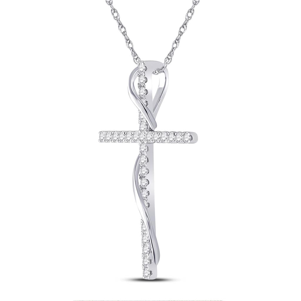 14k White Gold Round Diamond Cross Pendant 1/2 Cttw