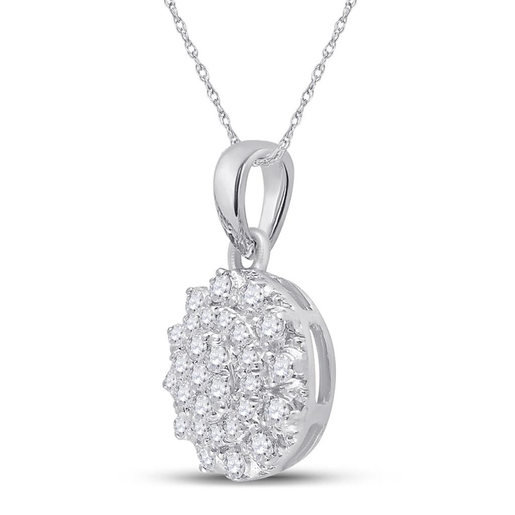 14k White Gold Round Diamond Flower Cluster Pendant 1/3 Cttw