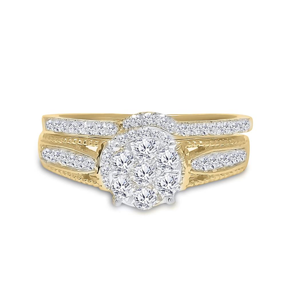 14k Yellow Gold Round Diamond Bridal Wedding Ring Set 3/4 Cttw