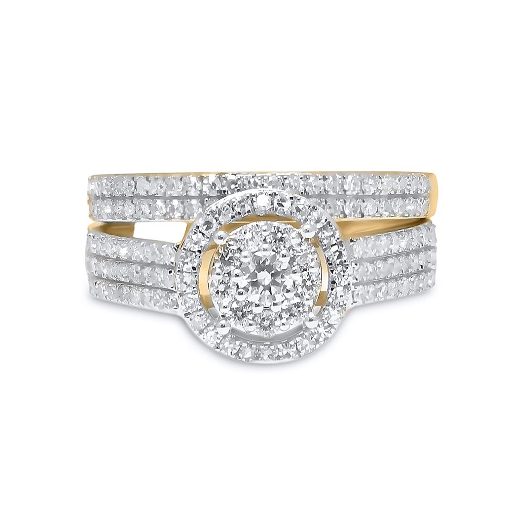 14k Yellow Gold Round Diamond Bridal Wedding Ring Set 3/4 Cttw